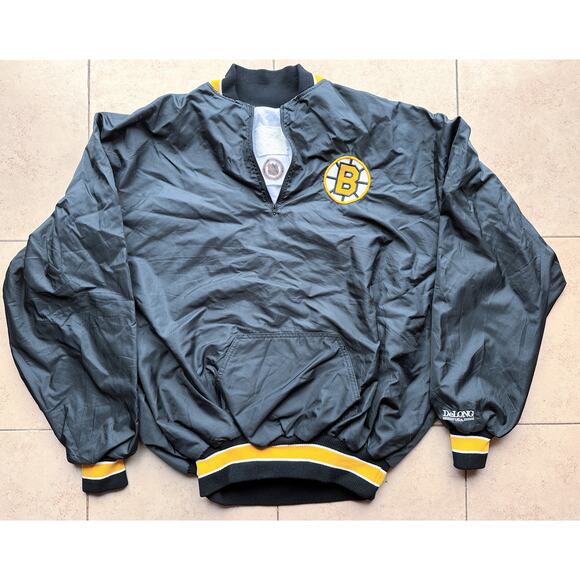 Boston Bruins 90s DeLONG windbreaker Pullover jacket 2XL blk gold NHL hockey vtg - Picture 2 of 6